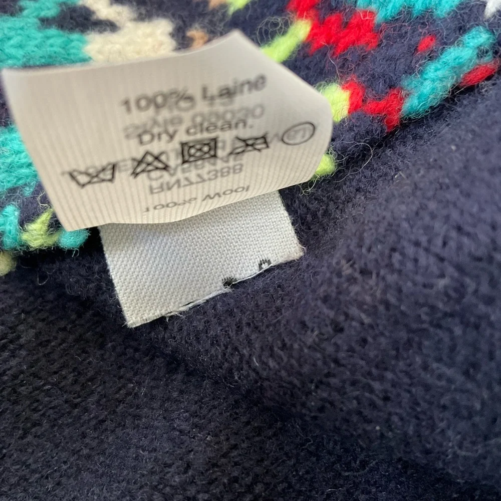 J crew jacquard Aztec stitch 100% wool sweater navy blue size S
